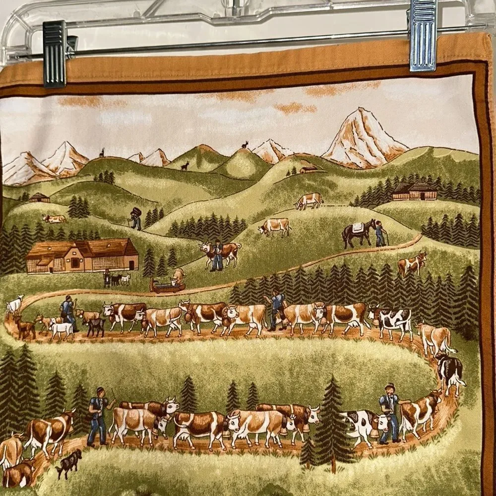 Vintage 1986 Fisby-Stoffels calendar tea towel with European scene of‎ cows